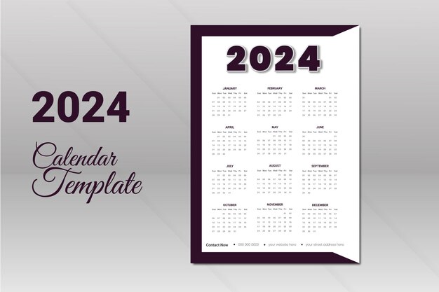 Vecteur moderne abstraite nouvelle année 2024 modèle de conception de calendrier à vagues vertes et bleues