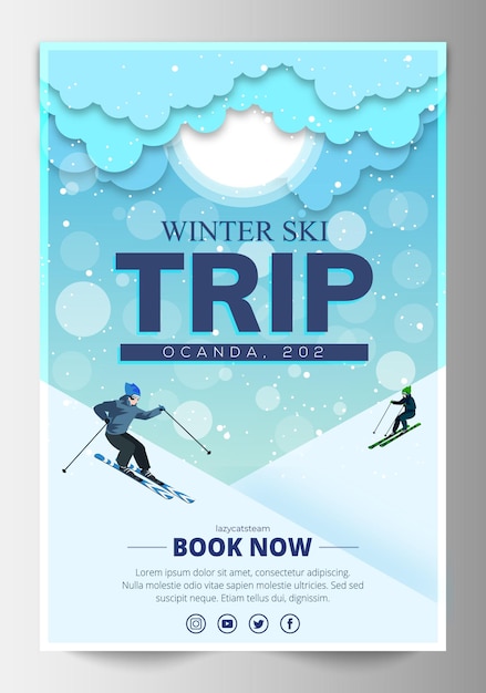 Moderne et créatif modèle d'affiche de voyage de ski pour une société de gestion d'événements