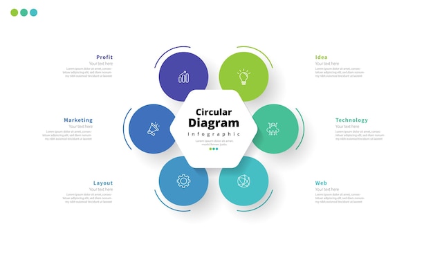 Moderne élégant propre circulaire 5 étapes diagramme modifiable modèle de conception infographique vectoriel
