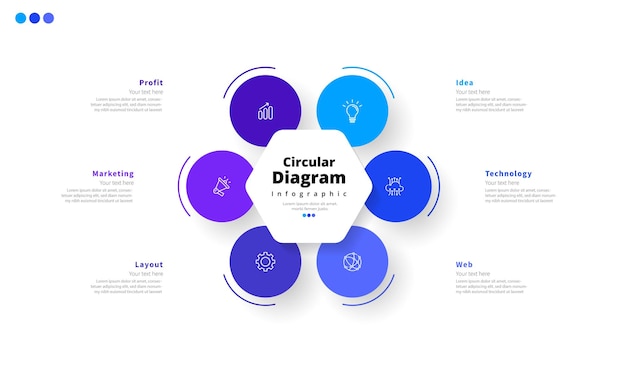 Moderne élégant propre circulaire 5 étapes diagramme modifiable modèle de conception infographique vectoriel