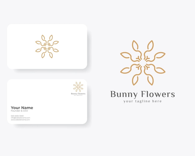 Vecteur moderne de luxe d'ornement de fleurs de signe de lapin avec modèle de carte de visite au design plat