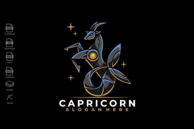 Vecteur moderne mecha robotique zodiaque capricorne logo modèle de conception illustration tatouage fond d'écran art