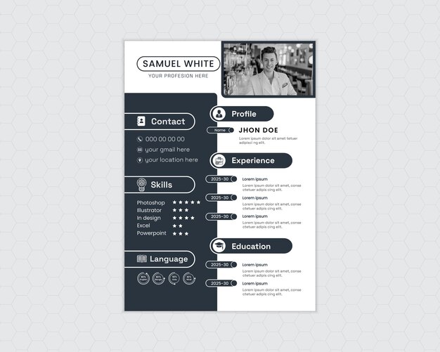 Vecteur moderne et minimaliste cv ou modèle de cv