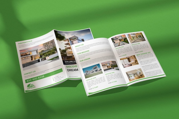 Moderne modèle de brochure immobilière à deux pattes élégante