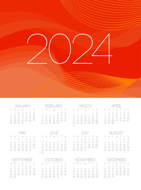 Vecteur moderne modèle de calendrier de la nouvelle année 2024 organise le vecteur d'événements quotidiens