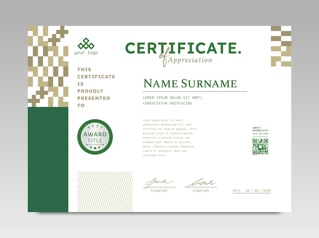 Moderne modèle de certificat de conception avec simple élégant et luxueux en taille horizontale a4