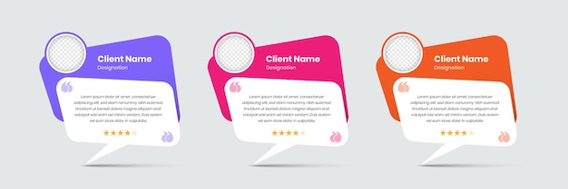 Moderne modèle de témoignage de client et de rétroaction de client avec forme de bulle de message abstrait
