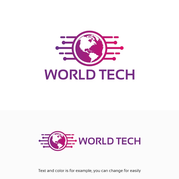Vecteur moderne world tech logo conçoit le modèle avec le symbole de la carte