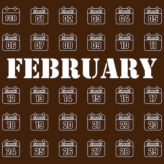 mois de février tous les éléments de date vecteur