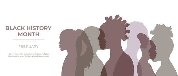 Vecteur mois de l'histoire noire illustration vectorielle avec des silhouettes d'hommes et de femmes africains