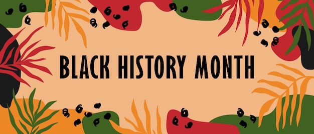 Mois de l'histoire des Noirs abstrait design de bannière longue horizontale colorée et lumineuse avec une forme organique aléatoire