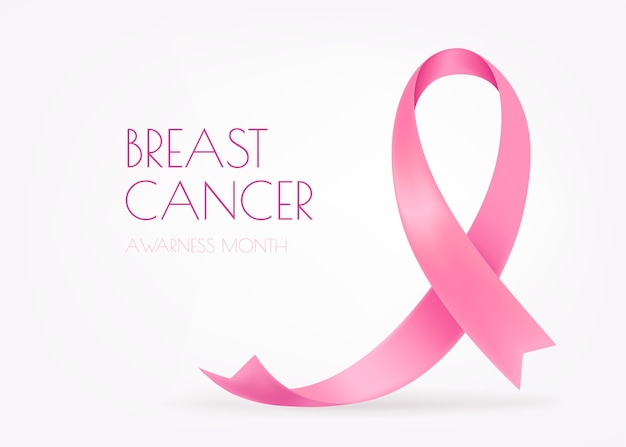 Mois mondial de la sensibilisation au cancer du sein. Ruban de soie rose sur fond blanc