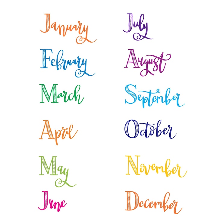Vecteur mois nom lettrage mots vector doodle illustration