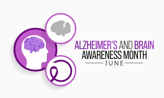 Vecteur le mois de la sensibilisation à la maladie d'alzheimer et au cerveau est observé chaque année en juin