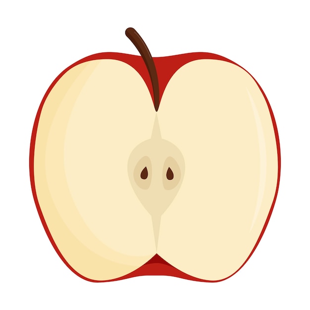 La Moitié De La Pomme Rouge Isolée Sur Fond Blanc. Illustration Vectorielle Plane