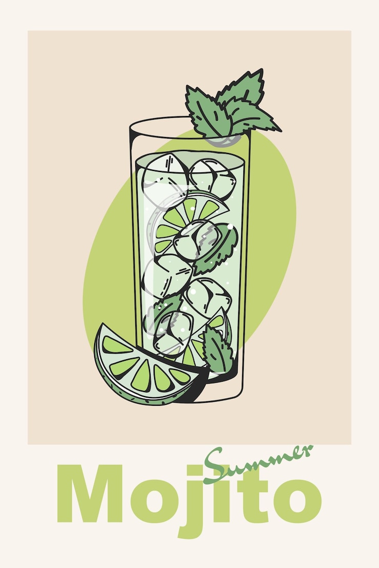 Vecteur mojito classique affiche rétro de cocktail boisson populaire illustration vectorielle plate vintage pour bar