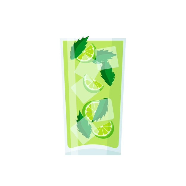 Mojito à La Menthe Citron Vert Et Glace Dans Un Verre Illustration Vectorielle De Cocktail D'été Frais Dans Un Style Branché