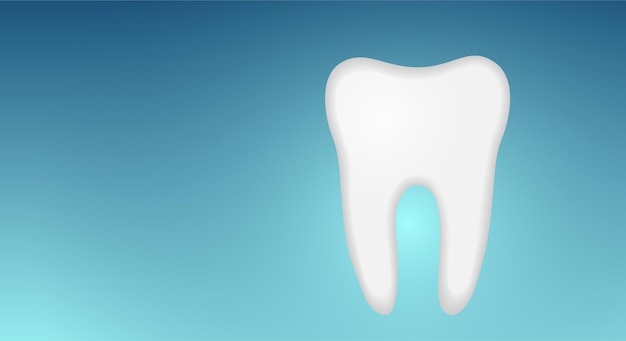 Molaire humaine saine. Conception plate. Icône, dent blanche, sur un fond dégradé bleu. Le concept d'hygiène, de prothèses et de blanchiment des dents. Copiez l'espace. Illustration vectorielle