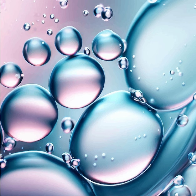 Vecteur molécule de bulle liquide essence cosmétique vecteur antioxydant de bulle liquide sur fond 3d de l'eau