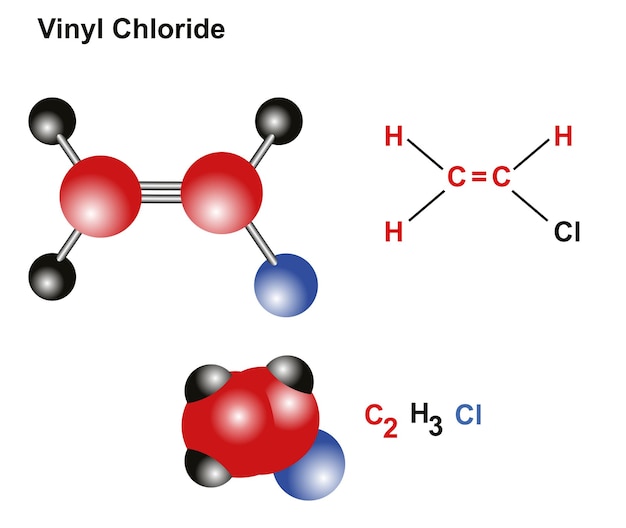 Molécule de chlorure de vinyle, on l'appelle aussi monomère de chlorure de vinyle