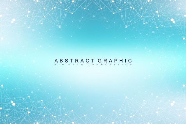 Molécule de fond graphique géométrique et communication. Complexe de données volumineuses avec des composés. Toile de fond de perspective. Tableau minimal. Visualisation des données numériques. Illustration vectorielle cybernétique scientifique.
