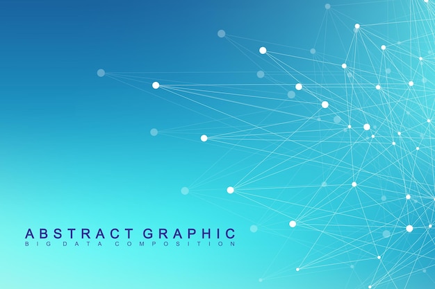 Molécule De Fond Graphique Géométrique Et Communication. Complexe De Données Volumineuses Avec Des Composés. Toile De Fond De Perspective. Tableau Minimal. Visualisation Des Données Numériques. Illustration Vectorielle Cybernétique Scientifique.