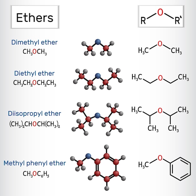 Molécules d'éthers diméthyldiéthyl diisopropyl méthylphényléthers vecteur