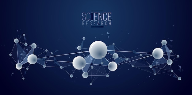 Molécules vectorielles abstrait, élément de conception de thème de chimie et de physique des sciences dimensionnelles 3D, atomes et particules illustration scientifique micro nano.