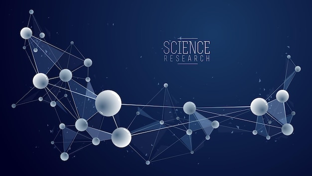 Molécules vectorielles abstrait, élément de conception de thème de chimie et de physique des sciences dimensionnelles 3D, atomes et particules illustration scientifique micro nano.
