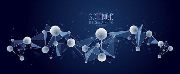 Molécules vectorielles abstrait, élément de conception de thème de chimie et de physique des sciences dimensionnelles 3D, atomes et particules illustration scientifique micro nano.
