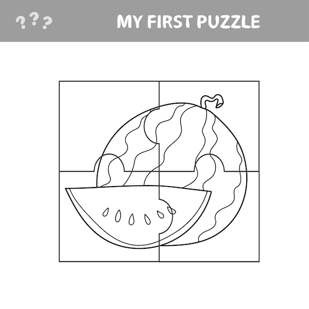 Mon Premier Puzzle - Jeu De Papier éducatif Facile Pour Les Enfants. Application Enfant Simple Avec Pastèque. Coloriage