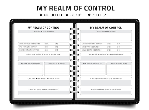 Vecteur mon royaume de contrôle journal de bord ou carnet de notes kdp planner control feuille de travail interactive imprimable