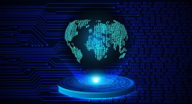 monde circuit imprimé binaire technologie future bleu hud cyber sécurité concept arrière-plan