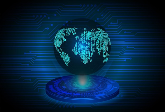 monde circuit imprimé binaire technologie future bleu hud cyber sécurité concept arrière-plan