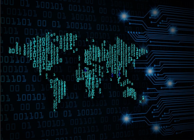 monde circuit imprimé binaire technologie future bleu hud cyber sécurité concept arrière-plan