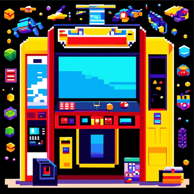 Vecteur monde de jeu d'arcade et scène de pixels