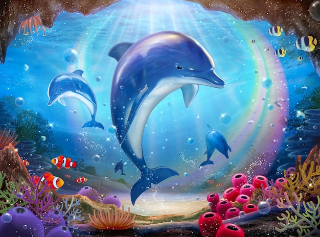 Le monde sous-marin avec les dauphins