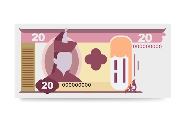 Mongolie Tugrik Vector Illustration Mongolie ensemble d'argent billets de banque Papier-monnaie 20 MNT