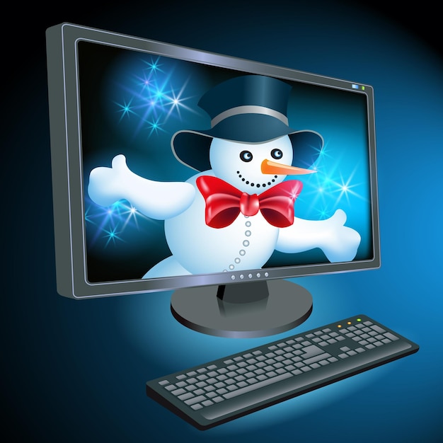 Moniteur Et Clavier Avec Snowman