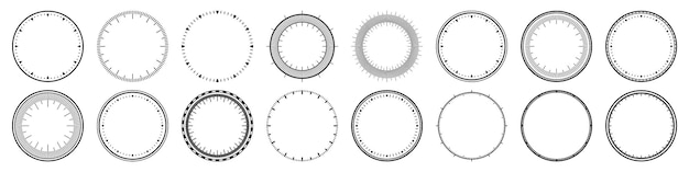 Vecteur moniteur d'horloge mécanique à cadran à lunette avec des marques de minutes et d'heures, chronomètre ou élément de chronomètre vide