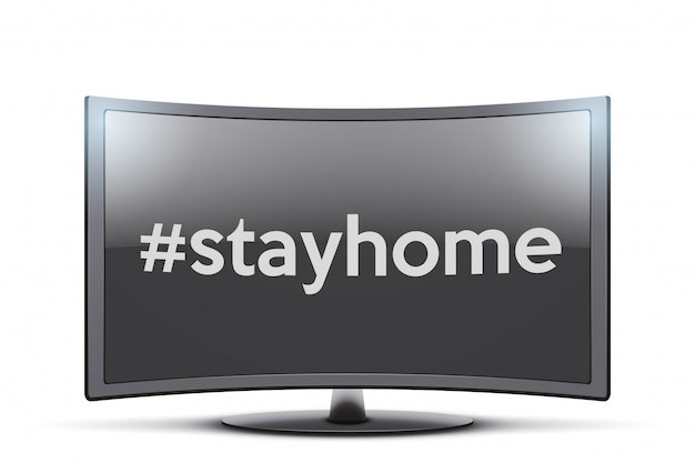 Vecteur moniteur de télévision à écran large avec signe stayhome