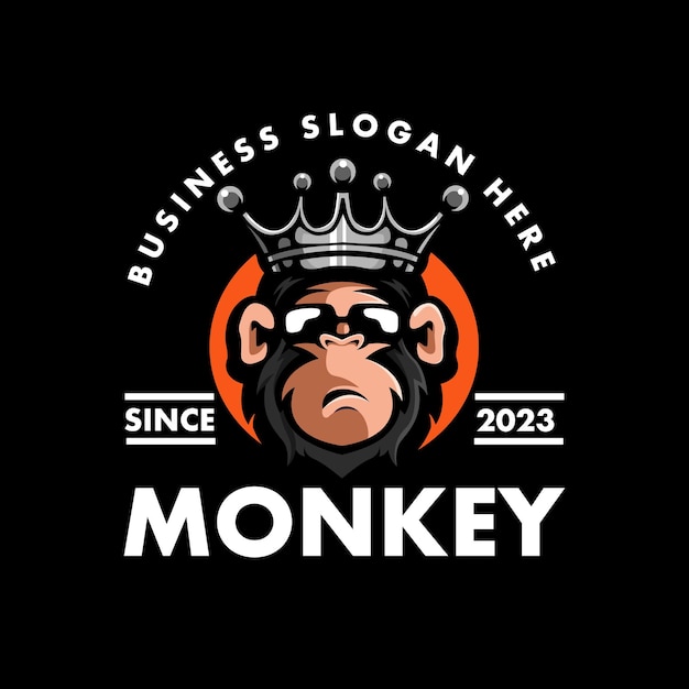 Monkey King Mascot Logo Design Illustration Vector Geek Chimpanzé Portant Une Couronne Pour Les Logos D'entreprise