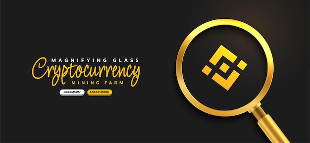 Monnaie Binance BNB Crypto avec fond de loupe dorée Bannière de technologie Blockchain