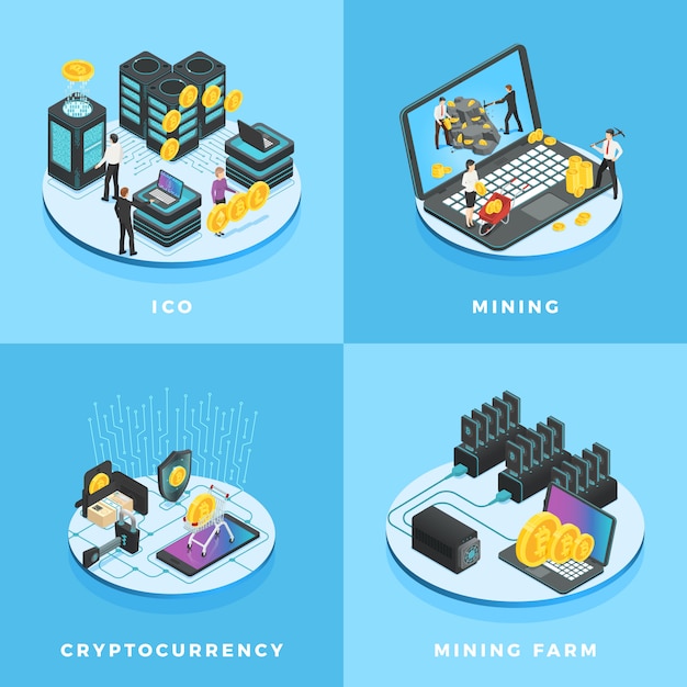 Monnaie électronique, Extraction De Monnaie, Oic Et Réseau Informatique Blockchain Isométrique