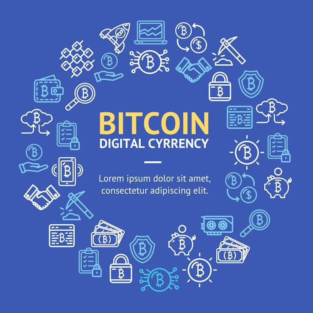 Monnaie Numérique Bitcoin Conception Ronde Modèle Icône Ligne Concept Vecteur