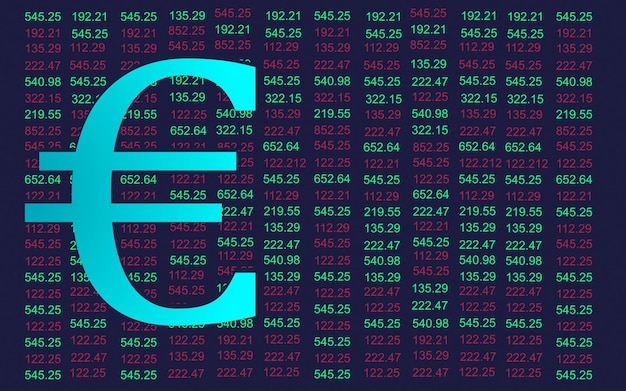 Vecteur monnaie numérique euro sur fond de bourse. concept de crypto-monnaie.