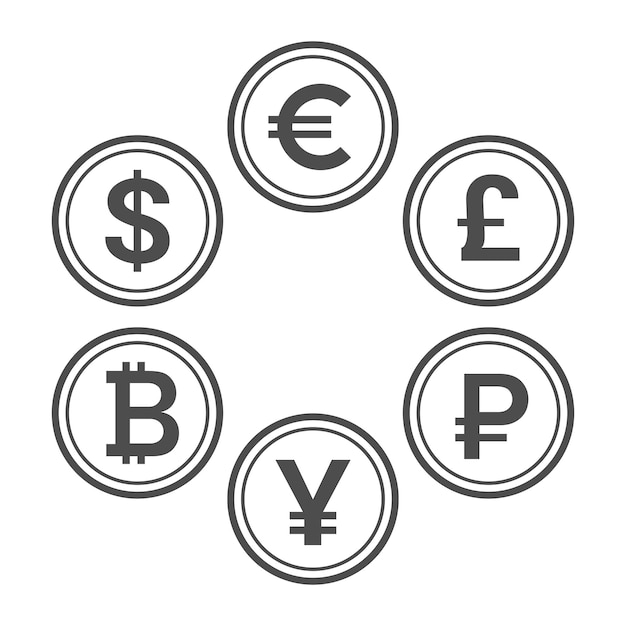 Monnaie plat icon set style de ligne vecteur pièces