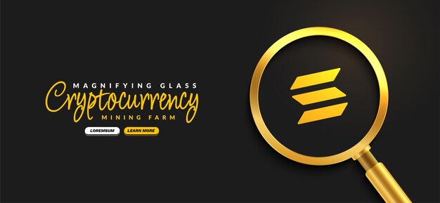Monnaie Solana Crypto avec fond de loupe dorée échange numérique Blockchain tech