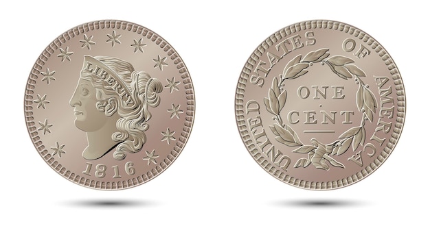 Monnaie vectorielle américaine d'un cent 1816 à 1839 Illustration vectorielle