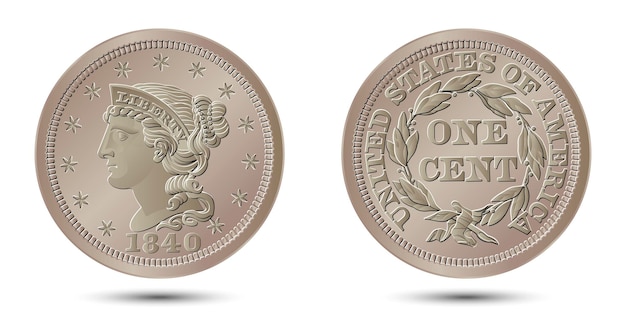 Monnaie vectorielle américaine d'un cent 1840 à 1857 Illustration vectorielle